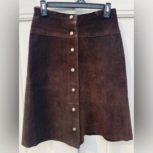 VTG 70s Suede Leather Chocolate Brown Snap Front Skirt